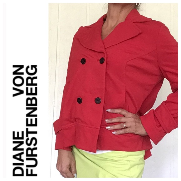 DIANE VON FURSTENBERG RED DOUBLE BREASTED JACKET SIZE 8 - Picture 1 of 14